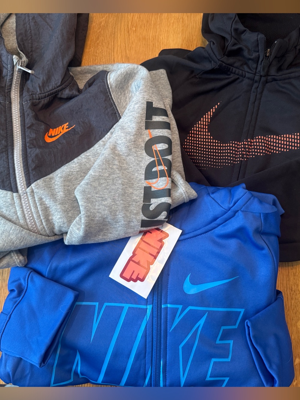 Nike Hoodies Bundle - Blue, Gray, Black with Orange Accents